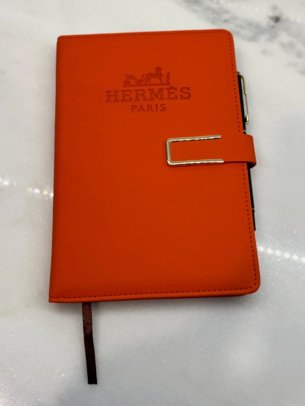 Hermes Orange notebook with pen. Bonus dustbag!